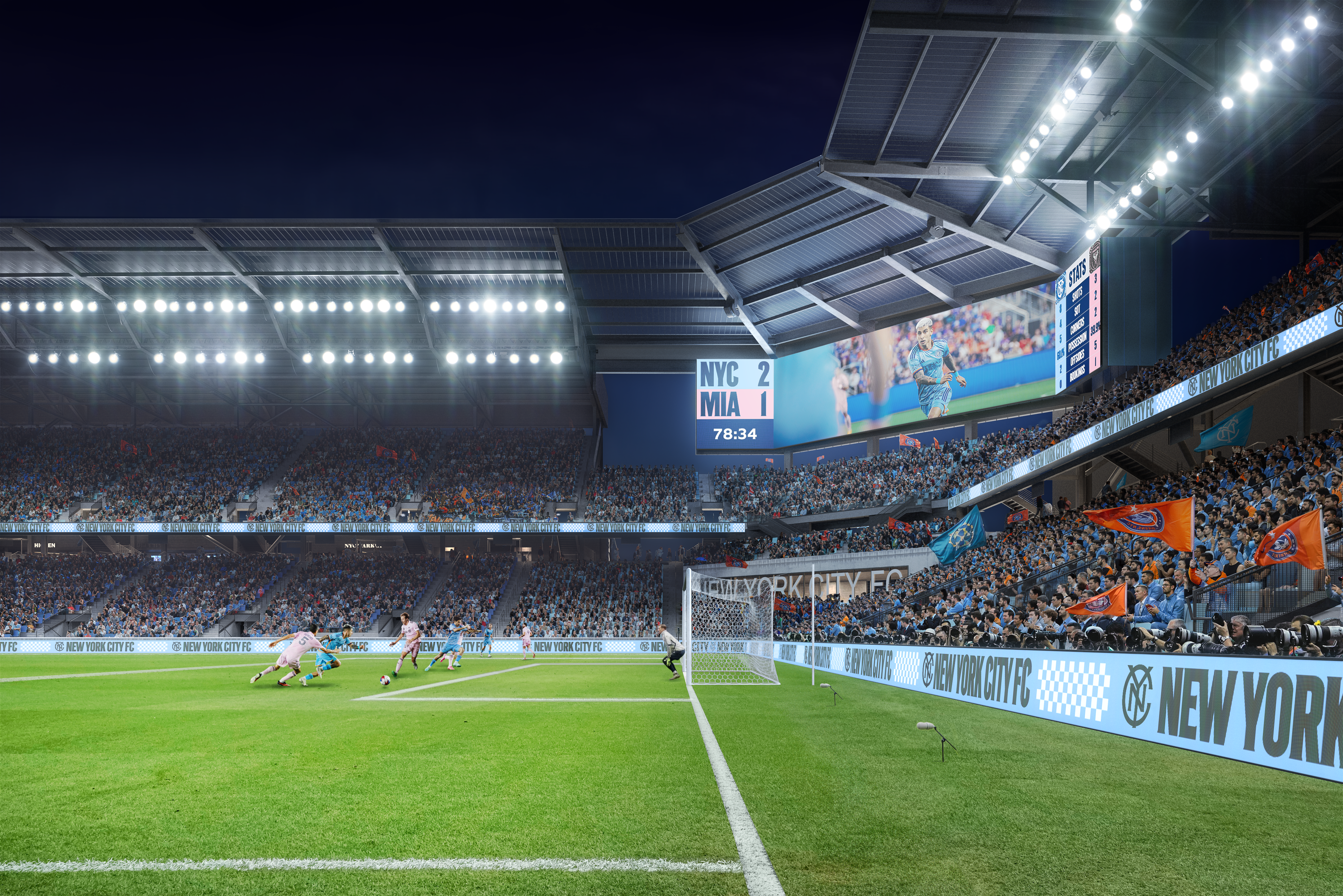 Fans filling the lower bowl seating at Etihad Park on match day